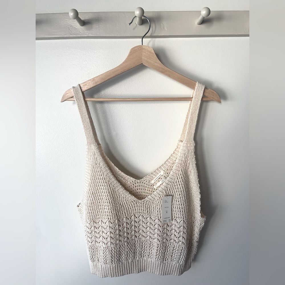 By Anthropology, cream skinny strap knit sweater size M
